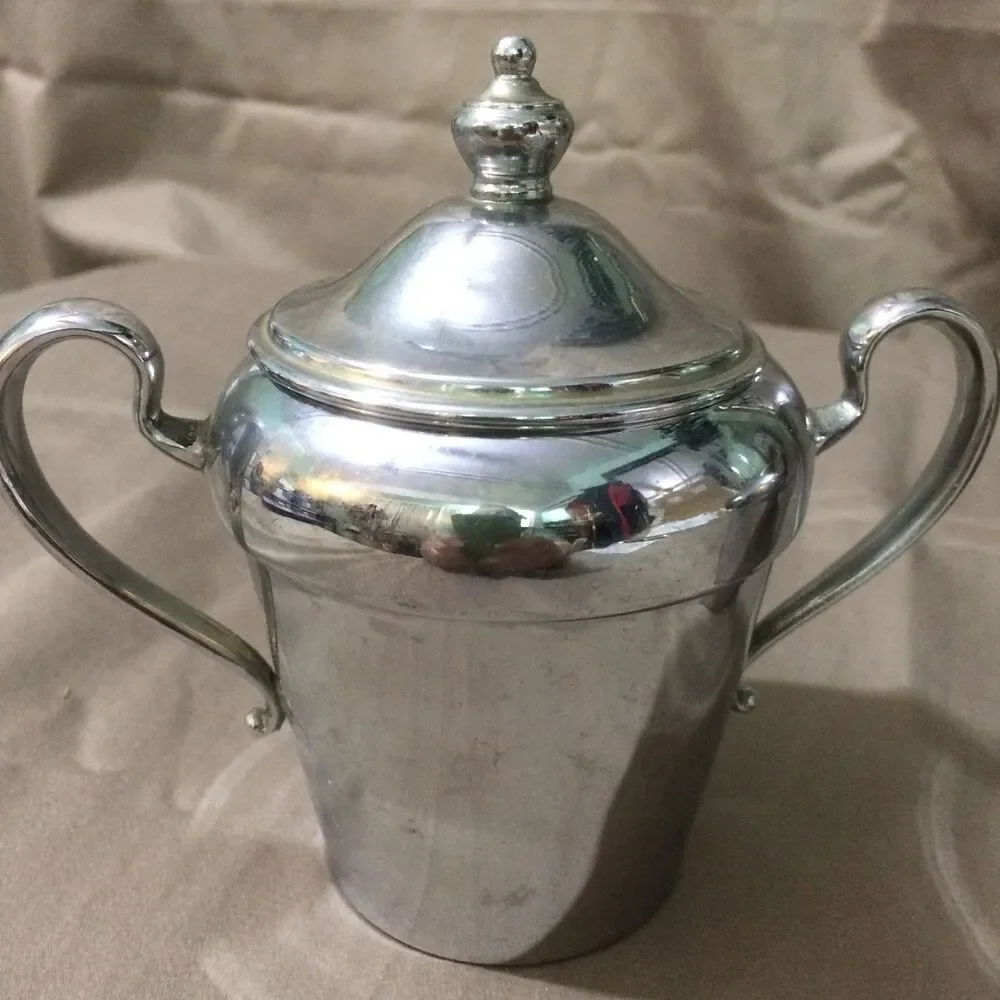 Vintage Chromium Sugar Creamer Set Silver Mfg Corp Art Deco Style Serving